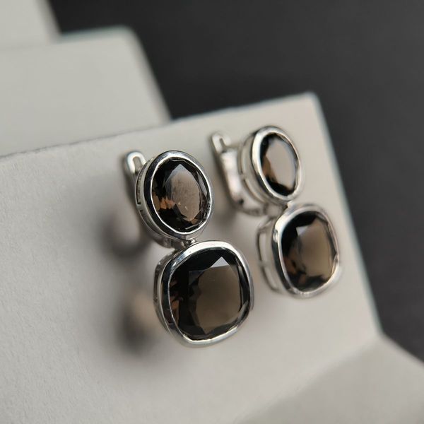 Срібні сережки з натуральним раухтопазом (димчастим кварцом) 15.475ct (2180623) 2180623 фото