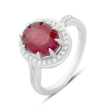 Серебряное кольцо с натуральным рубином 4.127ct, фианитами, вес изделия 3,73 гр (2165224) 17 размер 2165224 фото