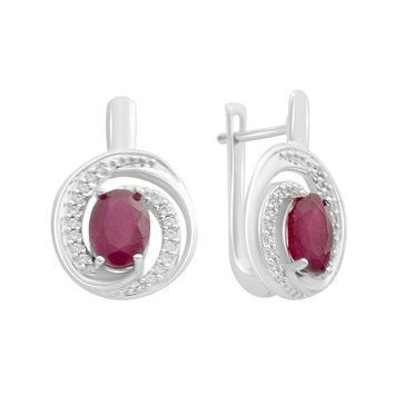 Серебряные серьги с натуральным рубином 4.124ct, фианитами (2165255) 2165255 фото