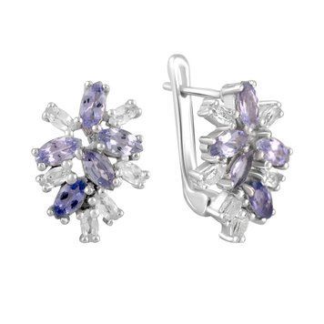 Срібні сережки з натуральним танзанітом 7.3ct, топазом білим (2116882) 2116882 фото