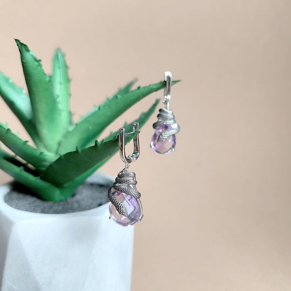 Срібні сережки з натуральним аметистом 14.467ct (2163077) 2163077 фото