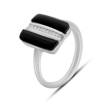 Серебряное кольцо с натуральным ониксом, вес изделия 2,89 гр (60002123) 18 размер 2176596b фото