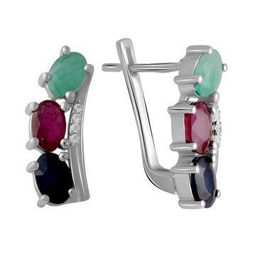 Срібні сережки з натуральним сапфіром 1.1ct, смарагдом, рубіном (2057284) 2057284 фото