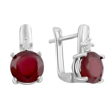 Срібні сережки з натуральним рубіном 5.794ct, фіанітами (2096191) 2096191 фото