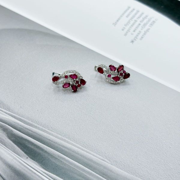 Срібні сережки з натуральним рубіном 4.384ct (2159551) 2159551 фото
