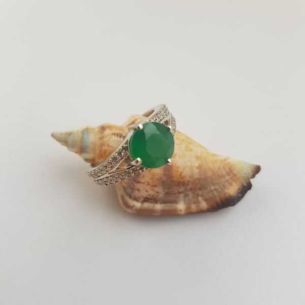 Серебряное кольцо с натуральным агатом, вес изделия 3,9 гр (2124368) 17 размер 2124368 фото