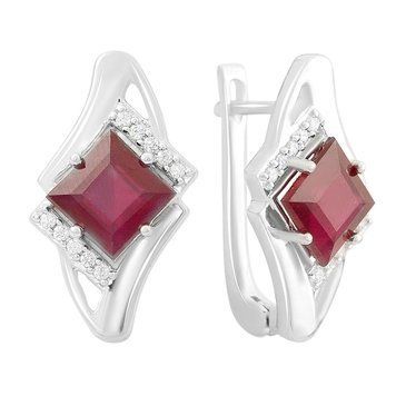 Серебряные серьги с натуральным рубином 2.633ct, фианитами (2165439) 2165439 фото