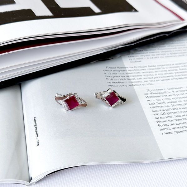 Срібні сережки з натуральним рубіном 2.633ct, фіанітами (2165439) 2165439 фото