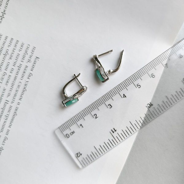 Срібні сережки з натуральним смарагдом 1.189ct, фіанітами (2163459) 2163459 фото
