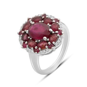 Срібна каблучка з натуральним рубіном 4.895ct, фіанітами, вага виробу 5,84 гр (2165637) 17 розмір 2165637 фото