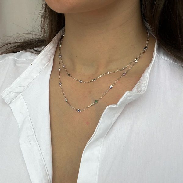 Серебряное колье с фианитами, вес изделия 7,35 гр (2137672) 400450 размер 2137672 фото