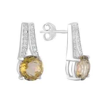 Срібні сережки з цитрином nano 5.8ct, фіанітами (2122876) 2122876 фото