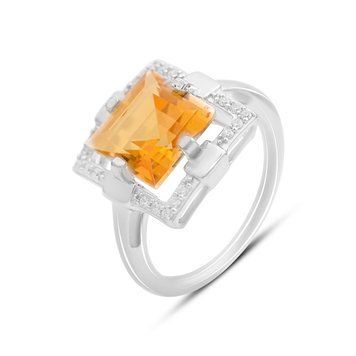 Срібна каблучка з Натуральним золотим кварцом 4.735ct, фіанітами, вага виробу 4,99 гр (2165729) 17.5 розмір 2165729 фото