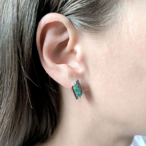 Срібні сережки з натуральним смарагдом 0.969ct (2163619) 2163619 фото