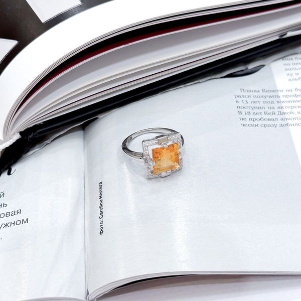 Серебряное кольцо с Натуральным золотим кварцем 4.735ct, фианитами, вес изделия 4,99 гр (2165729) 17.5 размер 2165729 фото