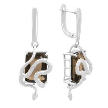 Срібні сережки з натуральним раухтопазом (димчастим кварцом) 15.158ct (2177807) 2177807 фото
