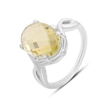 Срібна каблучка з Натуральним зеленим кварцом 4.895ct, фіанітами, вага виробу 4,72 гр (2162148) 17.5 розмір 2162148 фото