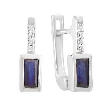 Серебряные серьги с натуральным сапфиром 1.075ct, фианитами (2157663) 2157663 фото