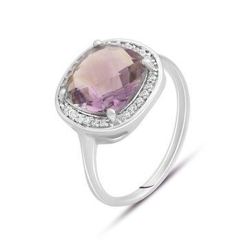 Срібна каблучка з натуральним аметистом 3.616ct, фіанітами, вага виробу 3,35 гр (2128908) 18.5 розмір 2128908 фото