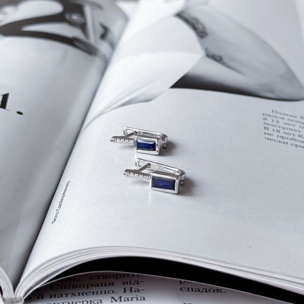Срібні сережки з натуральним сапфіром 1.075ct, фіанітами (2157663) 2157663 фото