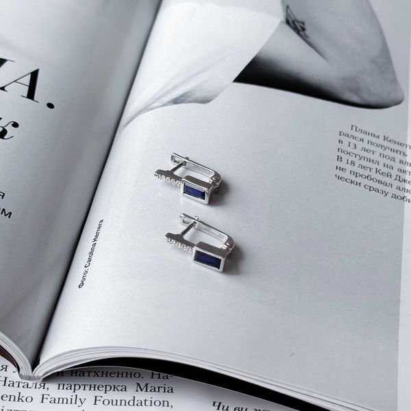 Срібні сережки з натуральним сапфіром 1.075ct, фіанітами (2157663) 2157663 фото