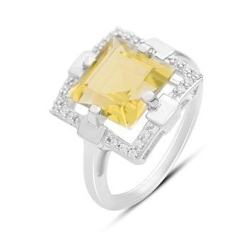 Срібна каблучка з Натуральним зеленим кварцом 5.04ct, фіанітами, вага виробу 5 гр (2162193) 18 розмір 2162193 фото