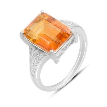Срібна каблучка з Натуральним золотим кварцом 7.153ct, фіанітами, вага виробу 5,57 гр (2165767) 18.5 розмір 2165767 фото