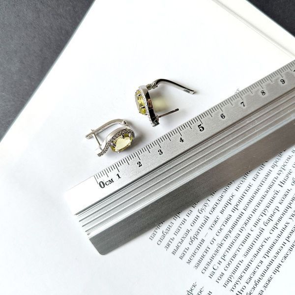 Срібні сережки з Натуральним зеленим кварцом 5.125ct, фіанітами (2162209) 2162209 фото