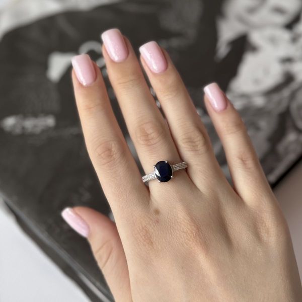 Серебряное кольцо с натуральным сапфиром 3.477ct, вес изделия 3,53 гр (2157861) 18.5 размер 2157861 фото