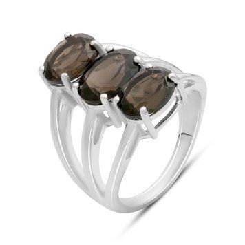 Серебряное кольцо с натуральным раухтопазом (дымчатым кварцем) 5.433ct, вес изделия 7,46 гр (2177821) 17.5 размер 2177821 фото