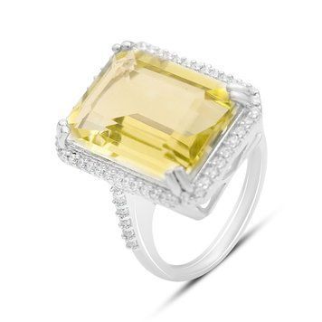 Срібна каблучка з Натуральним зеленим кварцом 14.86ct, фіанітами, вага виробу 8,66 гр (2162285) 17.5 розмір 2162285 фото