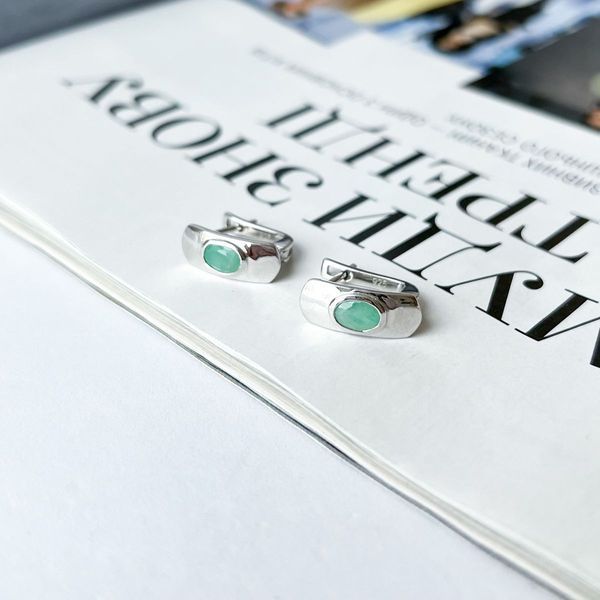Серебряные серьги с натуральным изумрудом 0.8ct (2140726) 2140726 фото