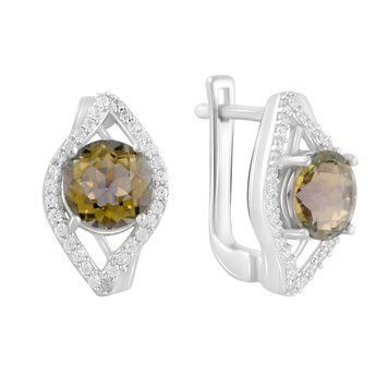 Срібні сережки з цитрином nano 4.9ct, фіанітами (2123026) 2123026 фото
