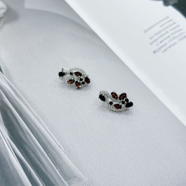 Срібні сережки з натуральним гранатом 4.472ct (2171546) 2171546 фото