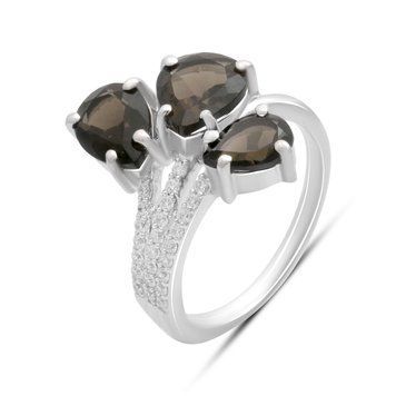Серебряное кольцо с натуральным раухтопазом (дымчатым кварцем) 3.192ct, фианитами, вес изделия 4,43 гр (2180470) 18 размер 2180470 фото