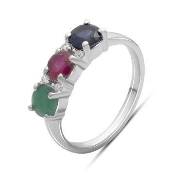 Серебряное кольцо с натуральным сапфиром 1.917ct, изумрудом, рубином, вес изделия 3,11 гр (2182351) 17.5 размер 2182351 фото