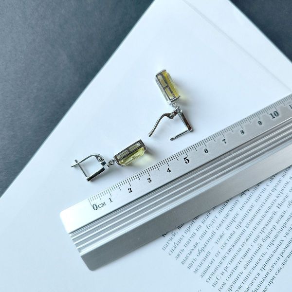 Срібні сережки з Натуральним зеленим кварцом 14.763ct, фіанітами (2162339) 2162339 фото