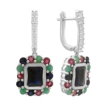 Срібні сережки з натуральним сапфіром 4.05ct, смарагдом, рубіном (2182399) 2182399 фото