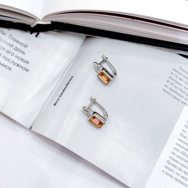Срібні сережки з Натуральним золотим кварцом 3.45ct (2165835) 2165835 фото