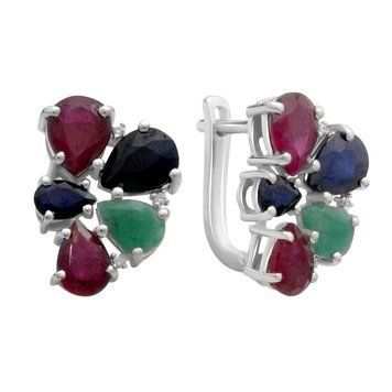 Срібні сережки з натуральним сапфіром 4.05ct, смарагдом, рубіном (2182412) 2182412 фото
