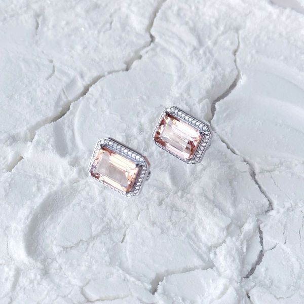 Срібні сережки з морганітом nano 14.193ct, фіанітами (2162490) 2162490 фото