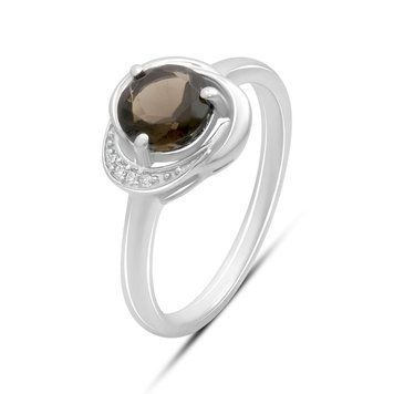Серебряное кольцо с натуральным раухтопазом (дымчатым кварцем) 1.171ct, фианитами, вес изделия 3,09 гр (2180500) 18 размер 2180500 фото