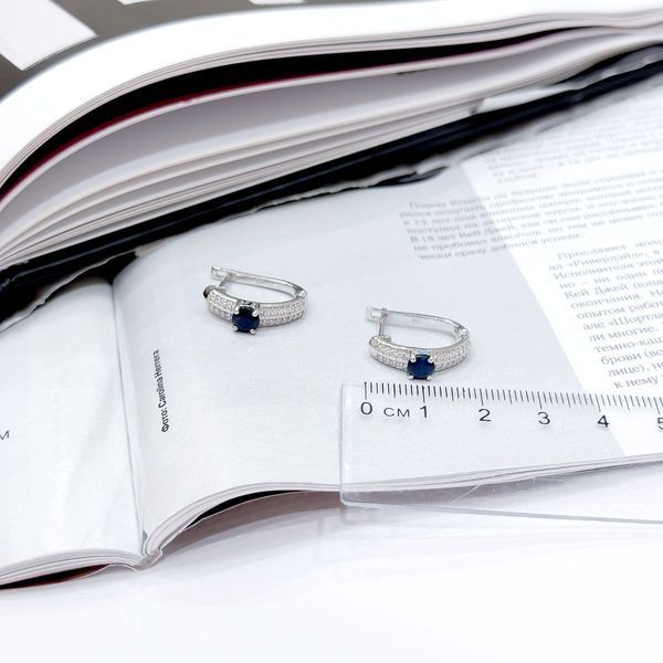 Срібні сережки з натуральним сапфіром 1.867ct, фіанітами (2165026) 2165026 фото