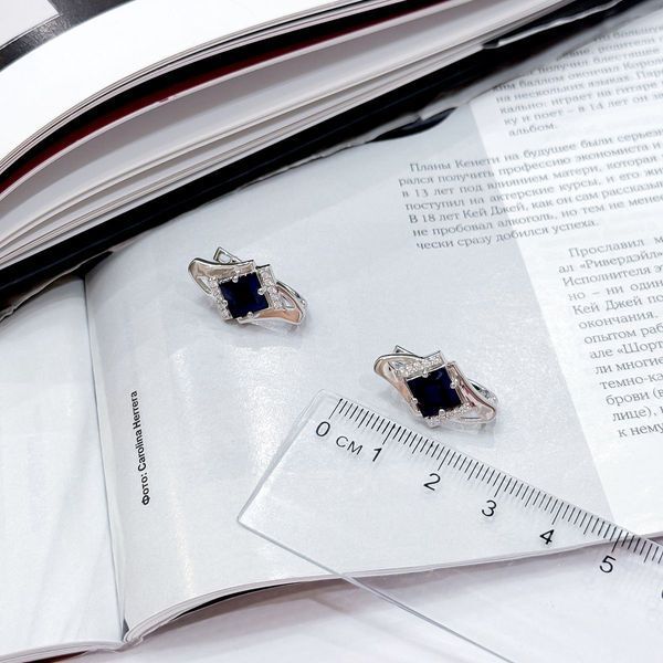 Срібні сережки з натуральним сапфіром 4.25ct, фіанітами (2162605) 2162605 фото