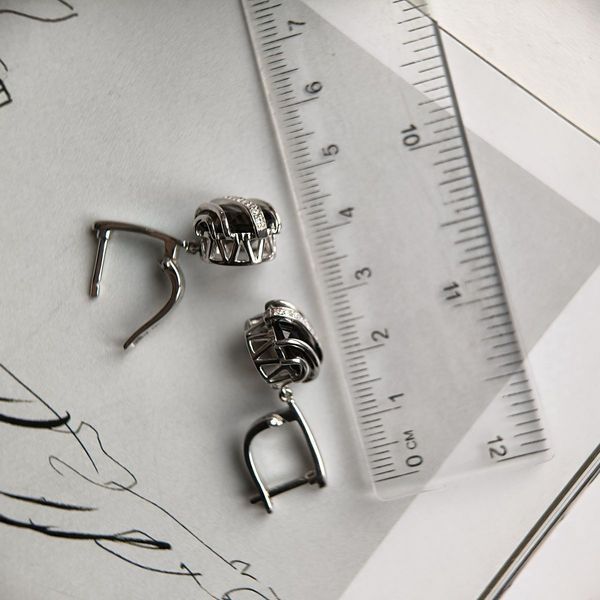 Срібні сережки з натуральним раухтопазом (димчастим кварцом) 8.502ct, фіанітами (2180593) 2180593 фото