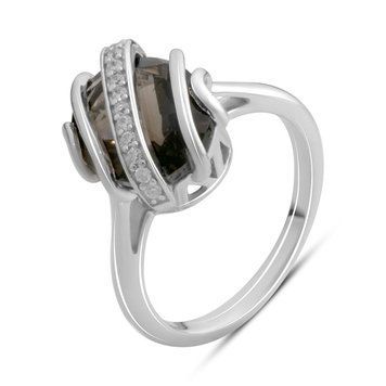 Серебряное кольцо с натуральным раухтопазом (дымчатым кварцем) 4.472ct, фианитами, вес изделия 4,63 гр (2180609) 18.5 размер 2180609 фото