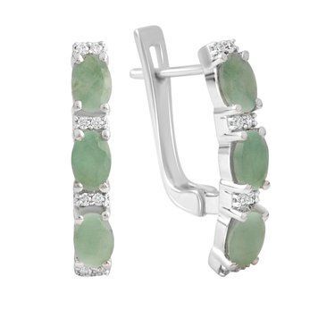 Серебряные серьги с натуральным изумрудом 2.604ct, фианитами (2140702) 2140702 фото