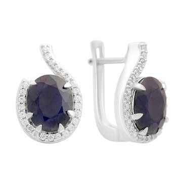 Срібні сережки з натуральним сапфіром 7.667ct, фіанітами (2173960) 2173960 фото
