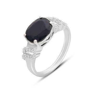 Срібна каблучка з натуральним сапфіром 3.55ct, фіанітами, вага виробу 3,33 гр (2162667) 17.5 розмір 2162667 фото
