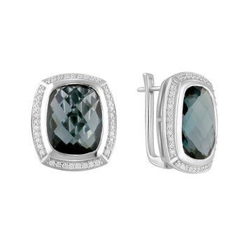 Срібні сережки з топазом Лондон Блю 16.375ct, фіанітами (2103400) 2103400 фото